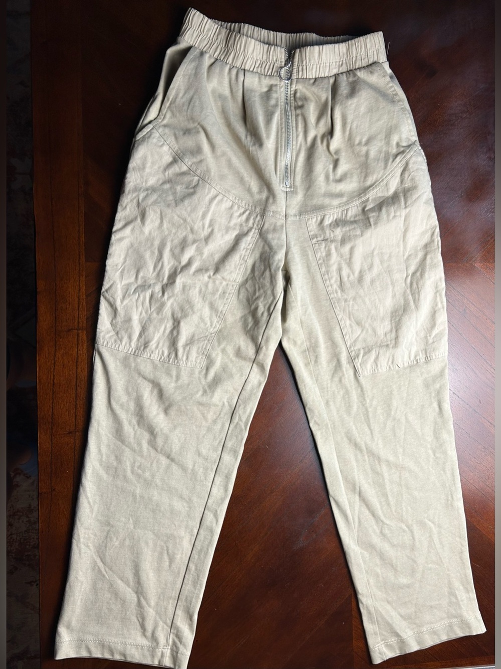 Zara Women's Khaki Elastic-Waist Utility Chinos size s
